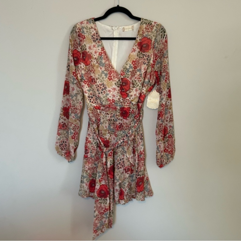 Altar'd State Floral Long Sleeve Dress - Red and Cream